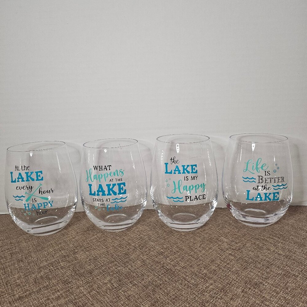 Lillian Rose Lake Set of 4 Stemless Glass Wine Glasses 4 Count Blue